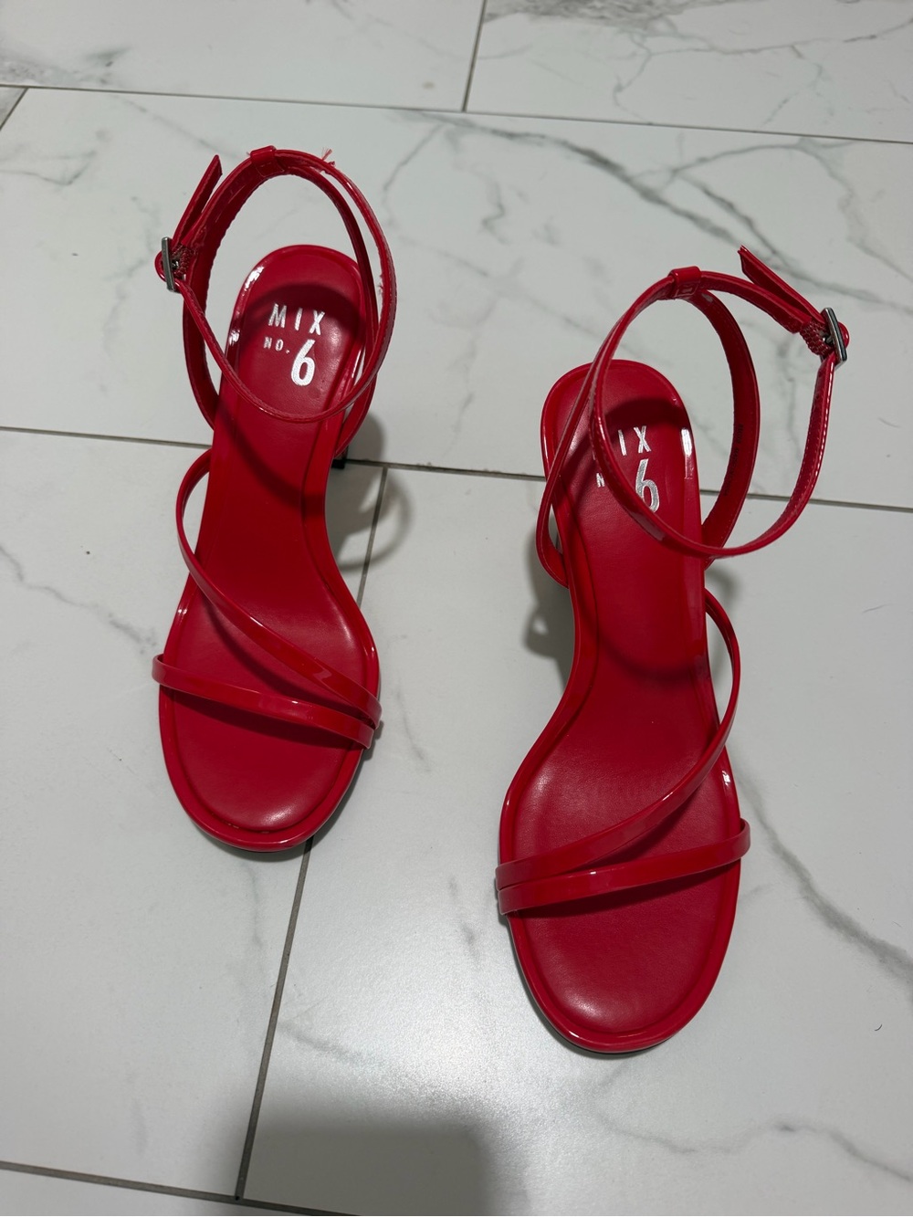 Mix No. 6 Bright Red Strappy Ankle-Wrap Heel Sandals
